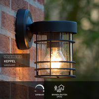 Lucide KEPPEL aplique de pared interior exterior casquillo E27 IP44 Metal Negro Mate 220-240V 60W