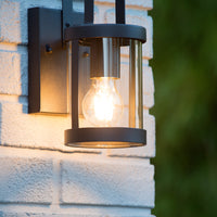 Lucide LINDELO aplique de pared interior exterior, casquillo E27, 60W máx, 220-240V, IP44, acabado metálico negro mate