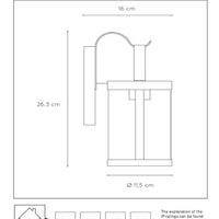 Lucide LINDELO aplique de pared interior exterior, casquillo E27, 60W máx, 220-240V, IP44, acabado metálico negro mate
