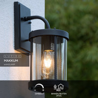 Aplique de pared Lucide Makkum, 1xE27, lámpara interior exterior IP23, metal Negro Mate, 220-240V, 60W máx