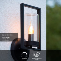 Aplique de pared Lucide NISPEN Negro, 1x casquillo E14, 40W máx, IP44 interior exterior montaje metálico 220-240V