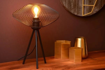 Lámpara de mesa LED Lucide MESH, diseño ovalado de metal, casquillo E27, 40W máx, 220-240V, IP20, Negro Mate, 300x300x410mm