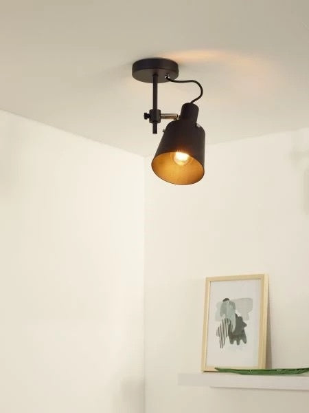 Lucide QUINNY Black ceiling spotlight, 1xE27, 40W max, IP20 steel housing, rotatable and tiltable