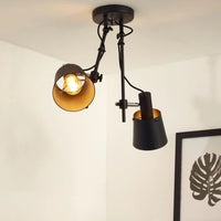 Lucide QUINNY foco de techo 2xE27 acero negro, giratorio e inclinable, iluminación interior estilo industrial IP20