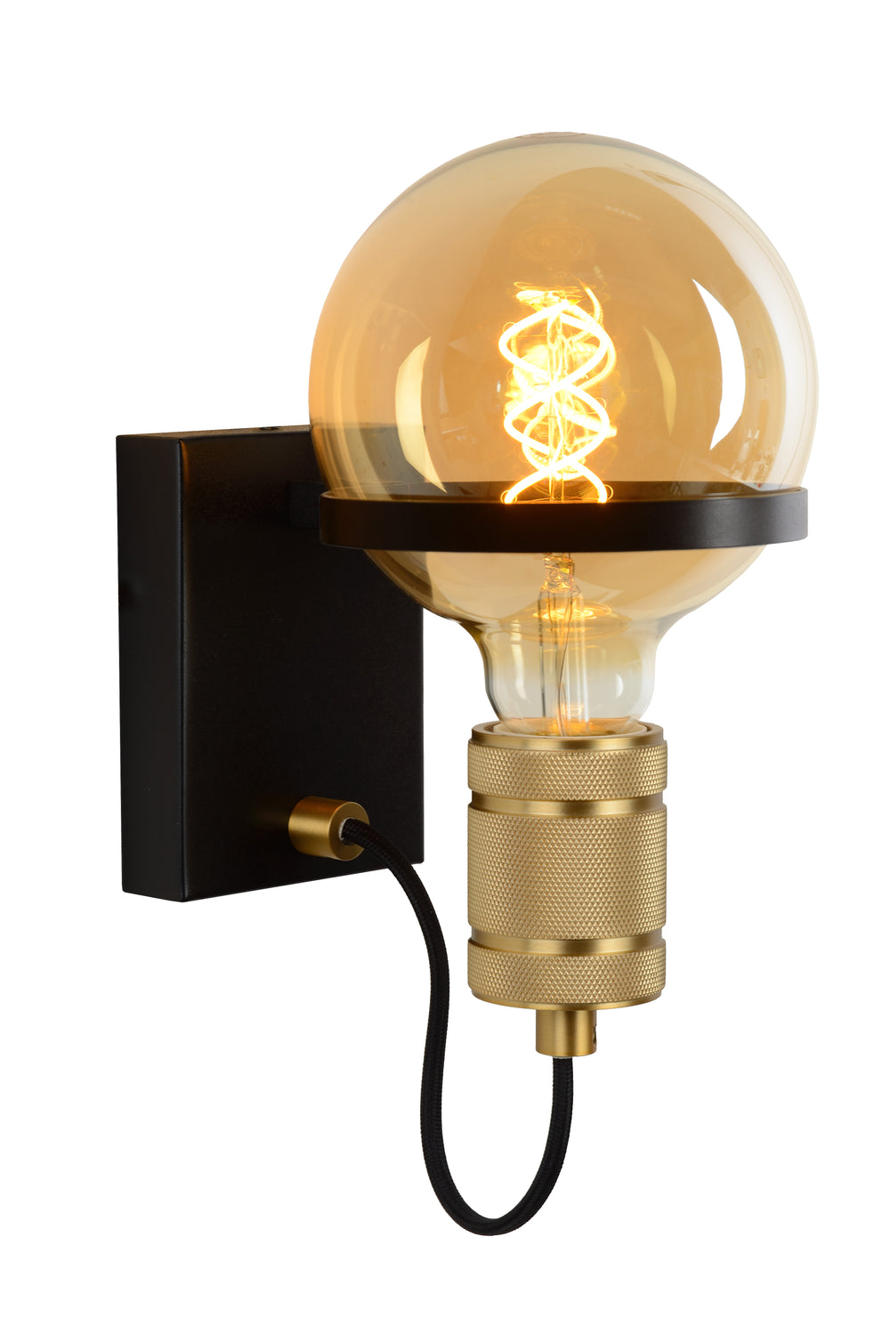 Lucide OTTELIEN wall lamp, 1xE27, 60W max, 220-240V, IP20, modern matt black steel with brass socket