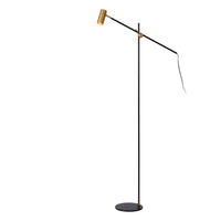 Lucide PHILINE lámpara de pie moderna de lectura, 1xGU10, compatible con LED, altura regulable, Negro Mate con cabezal Dorado