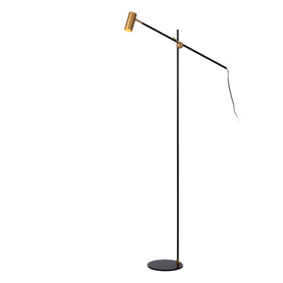 Lucide PHILINE lámpara de pie moderna de lectura, 1xGU10, compatible con LED, altura regulable, Negro Mate con cabezal Dorado
