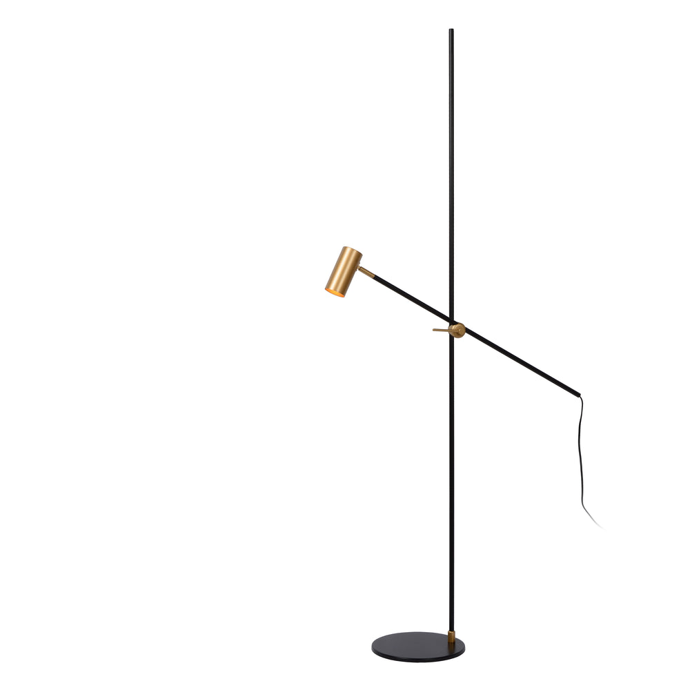 Lucide PHILINE lámpara de pie moderna de lectura, 1xGU10, compatible con LED, altura regulable, Negro Mate con cabezal Dorado