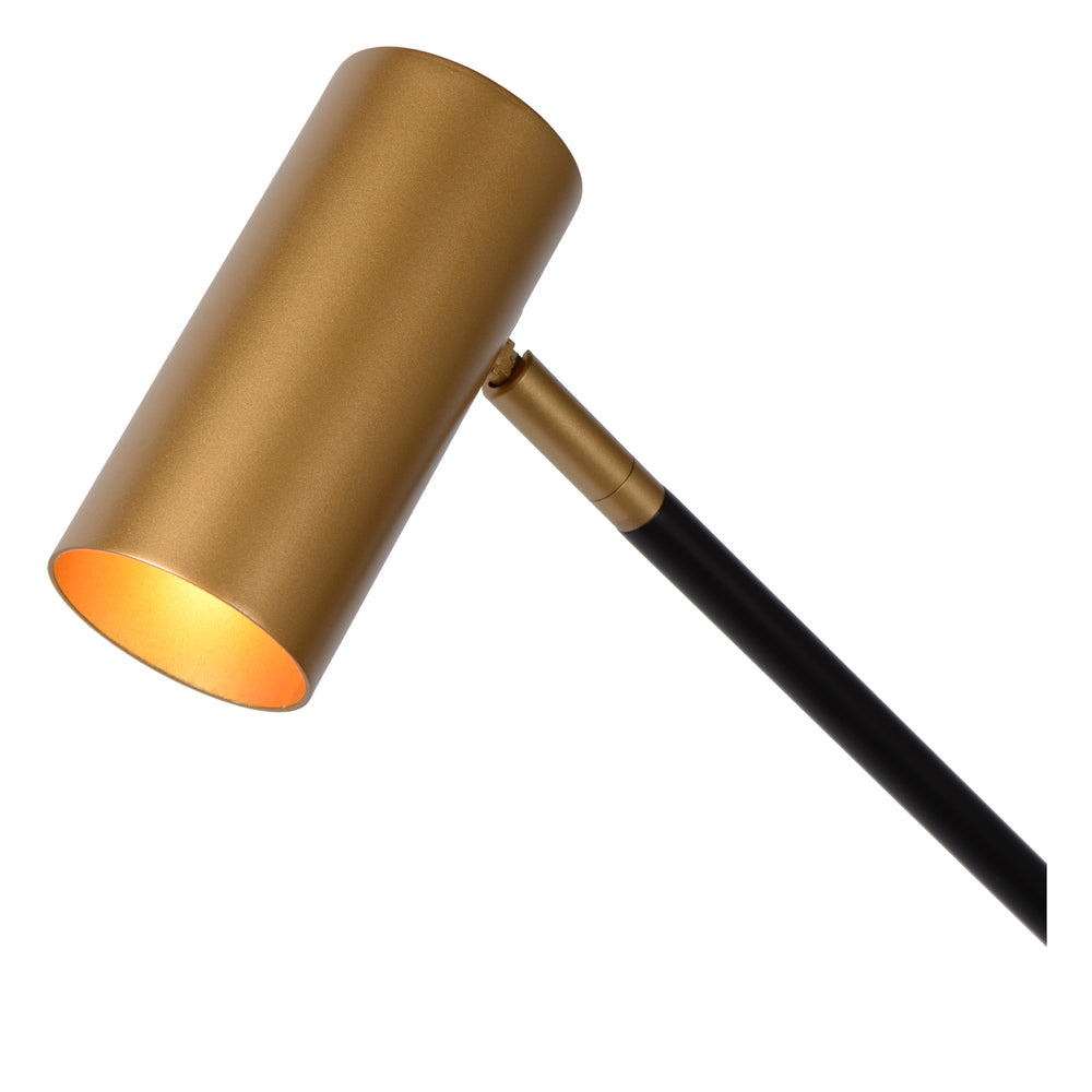 Lucide PHILINE lámpara de pie moderna de lectura, 1xGU10, compatible con LED, altura regulable, Negro Mate con cabezal Dorado