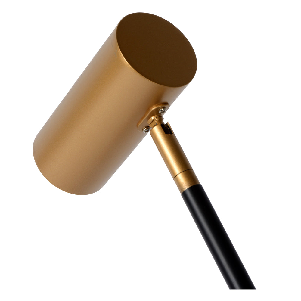 Lucide PHILINE lámpara de pie moderna de lectura, 1xGU10, compatible con LED, altura regulable, Negro Mate con cabezal Dorado