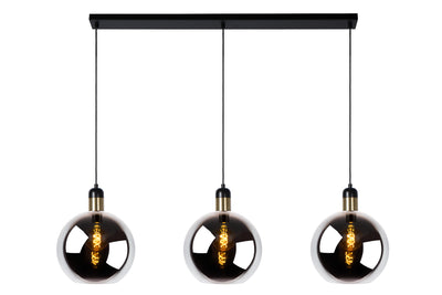 Lucide Julius hanging light, 3xE27 sockets, smoke glass with black and gold finish, modern style, IP20, 220-240V