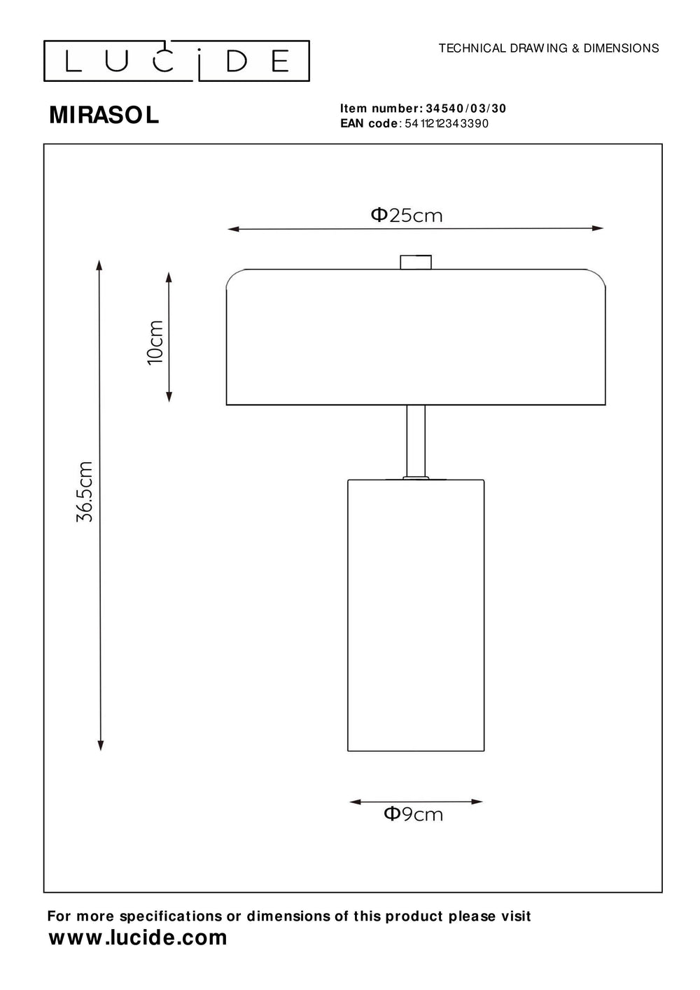 Lámpara de mesa moderna Lucide MIRASOL Ø25cm Metal mármol negro, 3xG9 portalámparas, regulable con interruptor en cable, IP20