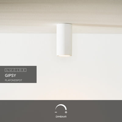 Foco de techo Lucide Gipsy, 1xGU10, 220-240V, IP20, Yeso blanco, diseño cilíndrico moderno Ø7cm