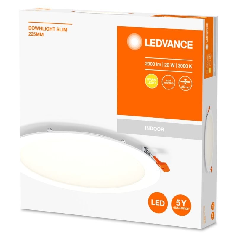 Downlight LED Slim Empotrado Blanco 22W 6500K 2000 lúmenes 110D corte 200mm 225mm