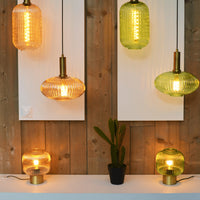 Lucide MALOTO pendant light, vintage oval metal and glass, E27 socket, 40W max, IP20, green bronze finish