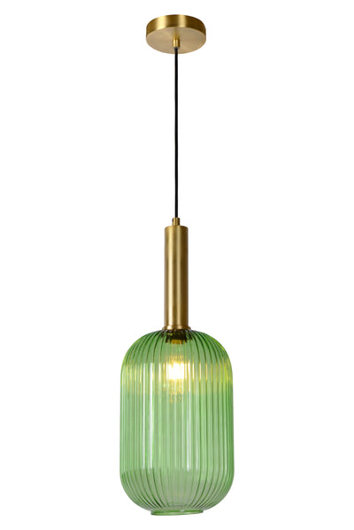 Lucide MALOTO pendant light, vintage oval metal and glass, E27 socket, 40W max, IP20, green bronze finish