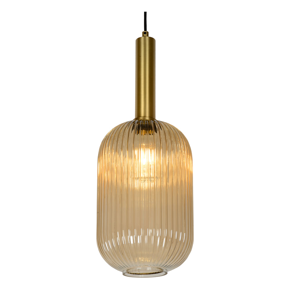 Lucide MALOTO vintage pendant light, 1xE27, 40W max, amber glass, bronze finish, height adjustable, IP20