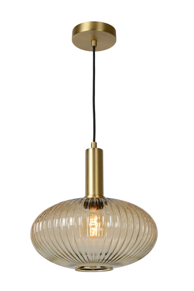 Lucide Maloto vintage hanging lamp, 1xE27, amber glass, metal bronze finish, Ø30cm, height adjustable, IP20