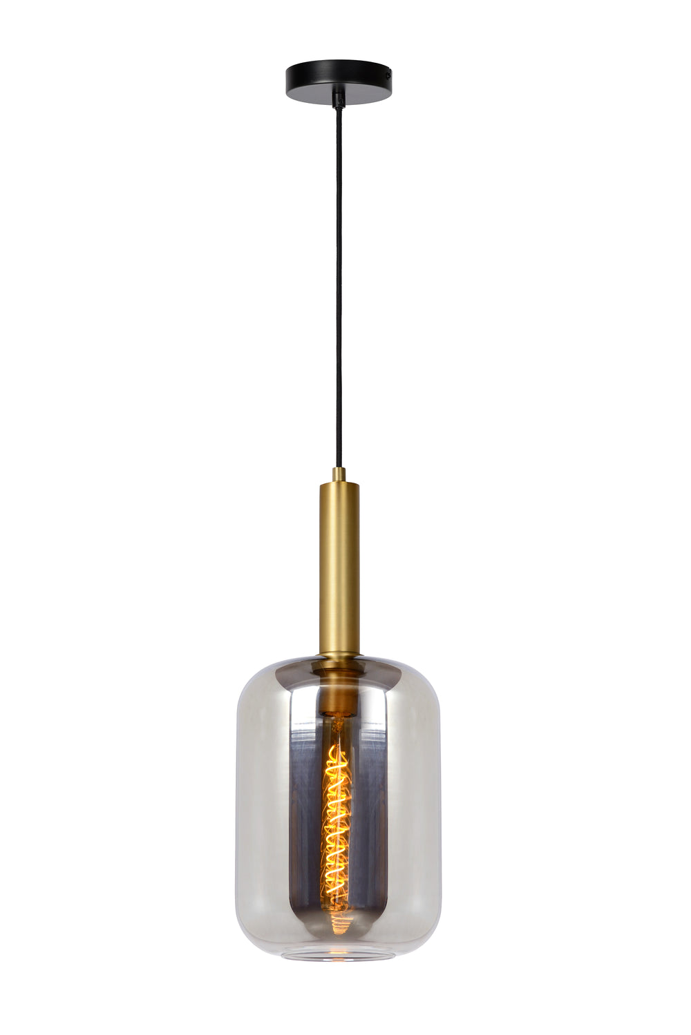 Lucide JOANET hanging lamp Ø22cm, 1xE27 socket, bronze with fumé glass, height adjustable, IP20