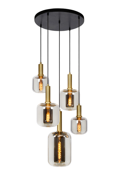 Lucide JOANET hanging lamp Ø66cm, 5xE27, dimmable, height adjustable, Bronze with fumé glass, IP20