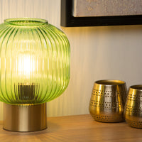 Lámpara de mesa vintage Lucide Maloto, metal y vidrio, casquillo E27, 40W máx, IP20, acabado bronce verde ámbar