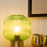 Lámpara de mesa vintage Lucide Maloto, metal y vidrio, casquillo E27, 40W máx, IP20, acabado bronce verde ámbar