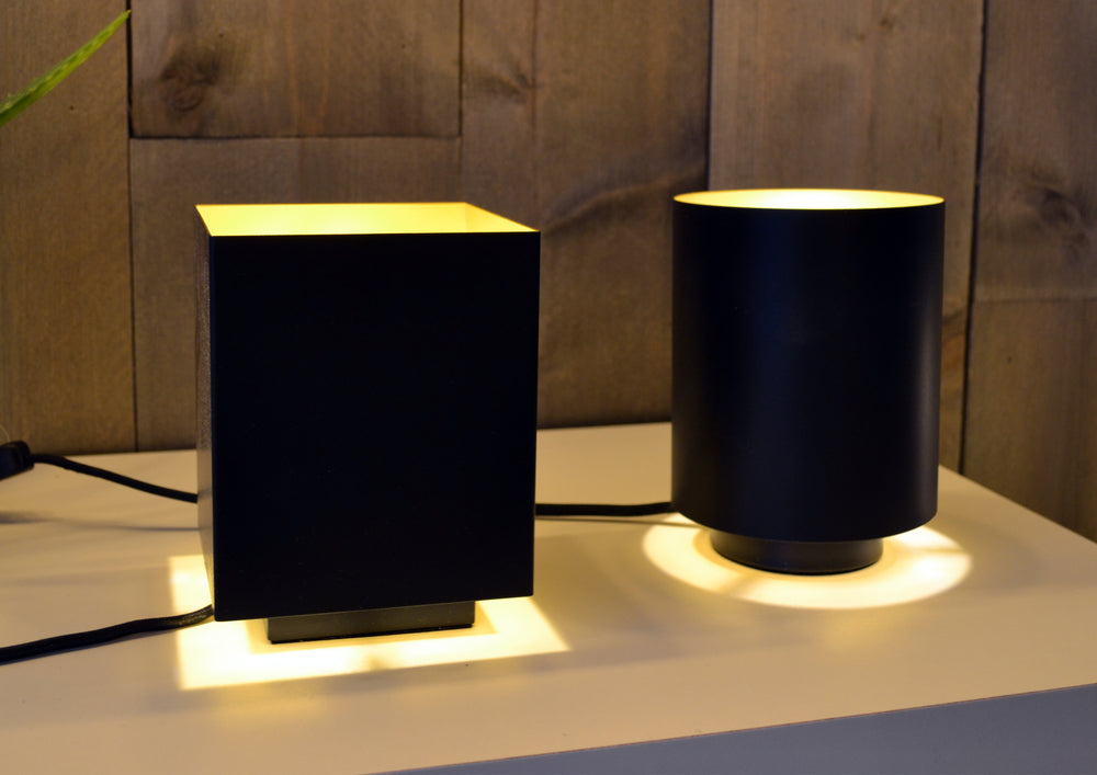 Lámpara de mesa vintage Lucide SUZY, cilindro de metal, acabado Sandy Black Gold, casquillo E14, 220-240V, IP20