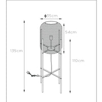 Lámpara de pie Lucide Mesh, cilindro metálico vintage, casquillo E27, 40W máx, IP20, acabado negro mate y dorado