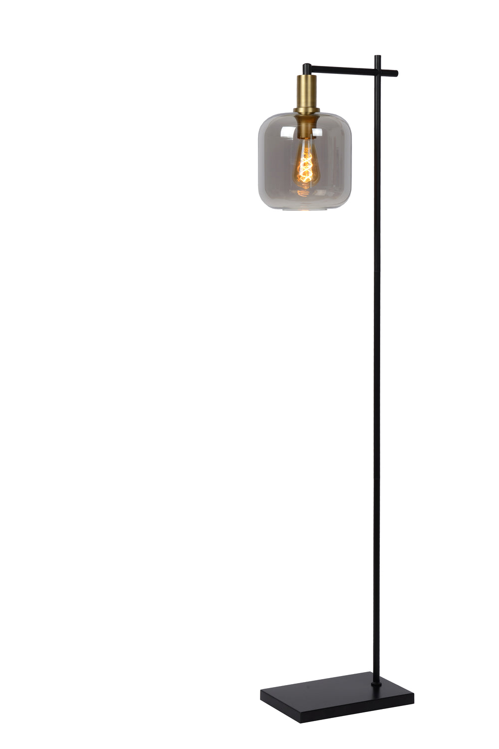 Lucide Joanet floor lamp Fumé glass modern design with E27 socket, Black steel base, IP20 indoor use