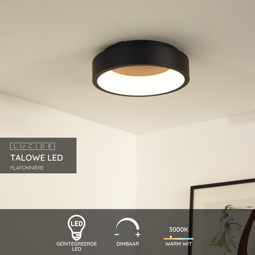 Lucide TALOWE lámpara de techo LED, regulable 20W 3000K IP20 redonda aluminio negro Ø300mm