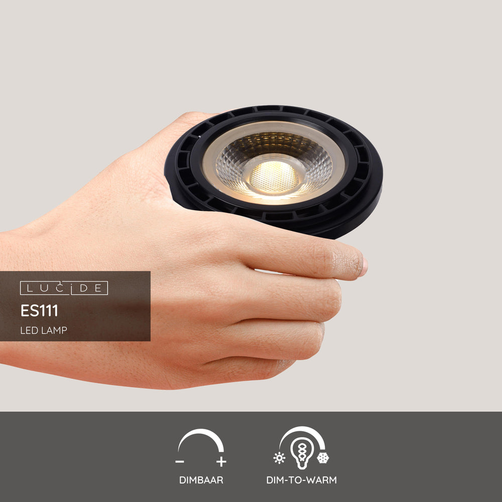 Lucide LED GU10 12W 230V lámpara regulable de cálido a neutro 2200K-3000K 820 lúmenes CRI 95 Reflector Negro Plata IP20