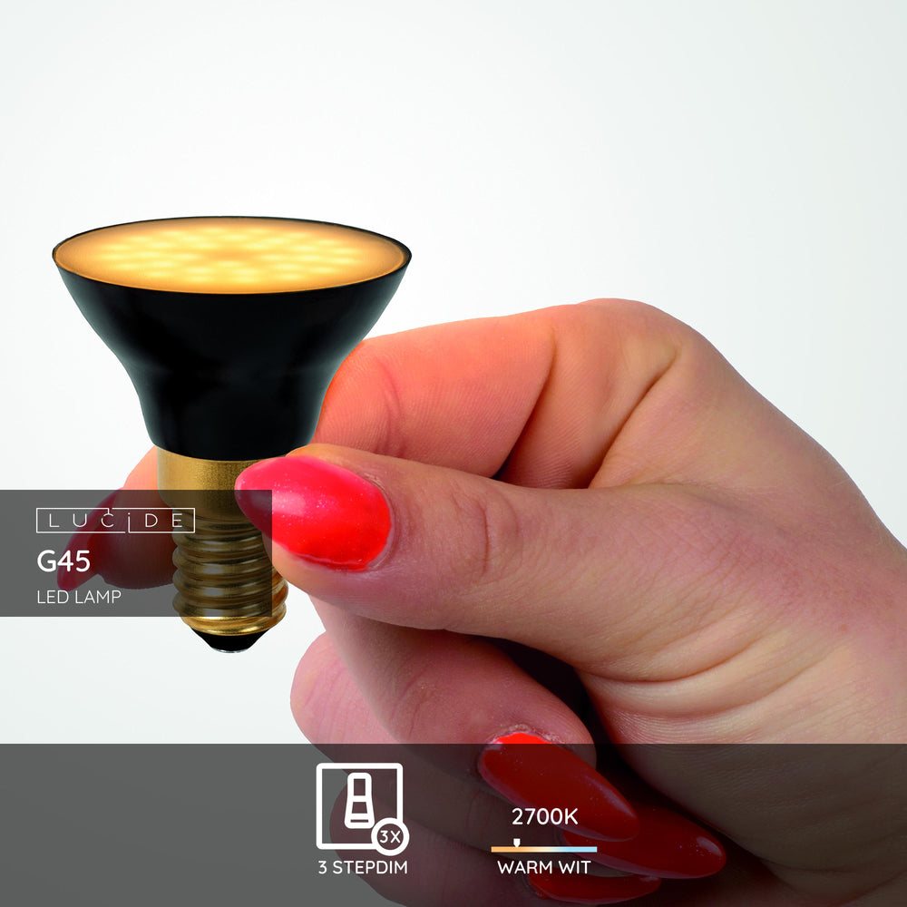 Lucide G45 Bombilla LED E14 5W 2700K 450 lúmenes 3 StepDim Negro Mate IP20
