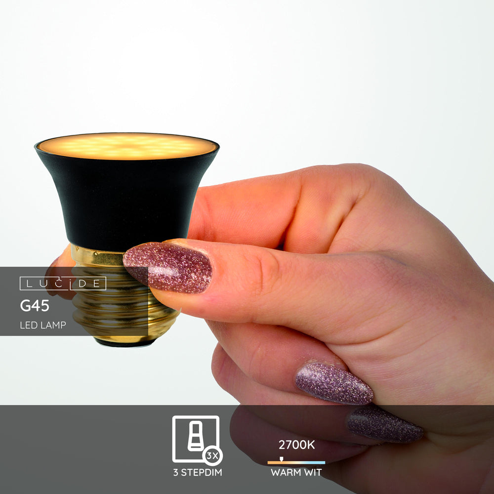 Lucide G45 bombilla LED E27 5W 2700K 450 lúmenes 3 StepDim Negro Mate IP20