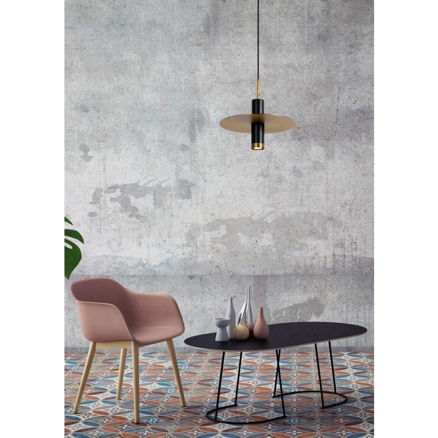 Lámpara colgante moderna Lucide SELIN Ø35cm, 1xGU10, metal Negro y Latón Amarillo, altura ajustable, IP20