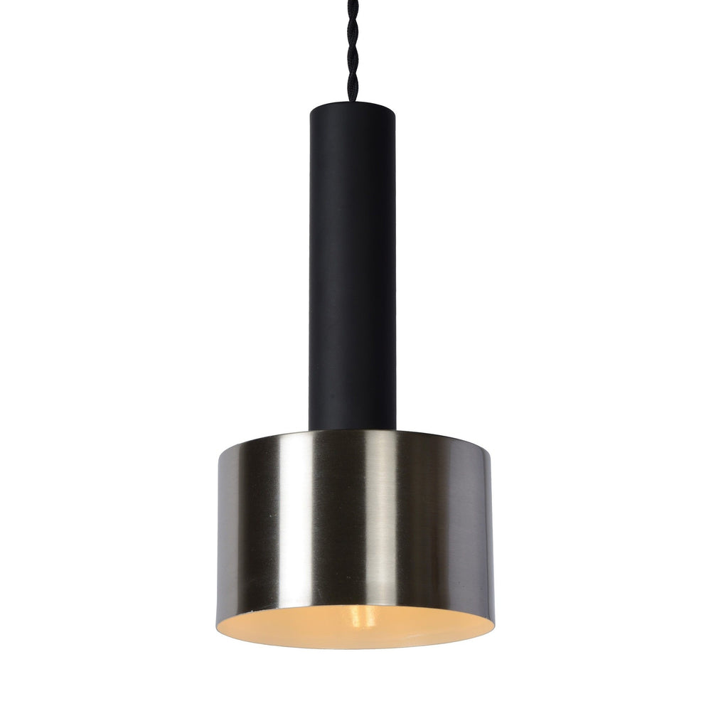 Lucide TEUN retro hanging lamp Ø13cm, adjustable height, E27 socket, metal satin nickel and matte black, IP20