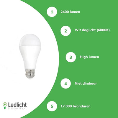 Bombilla LED Spectrum E27 20W 2400 lúmenes 6000K blanco frío 230V 160° alto lumen no regulable