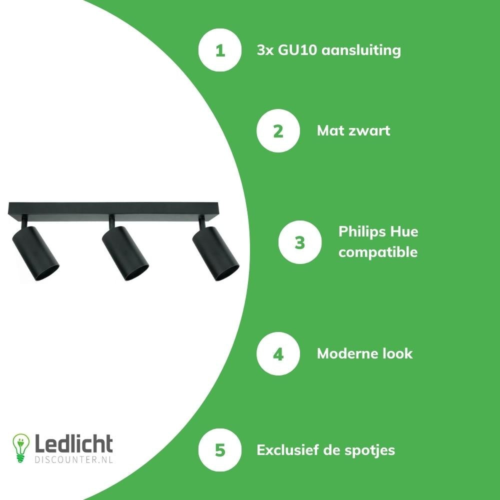 Foco LED de techo Spectrum Bardo 3x GU10 Negro IP20 carcasa de aluminio 230V iluminación interior
