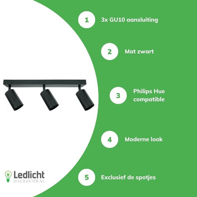 Foco LED de techo Spectrum Bardo 3x GU10 Negro IP20 carcasa de aluminio 230V iluminación interior