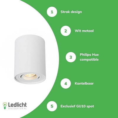 Tubo redondo de espectro foco LED de techo blanco con ajuste GU10