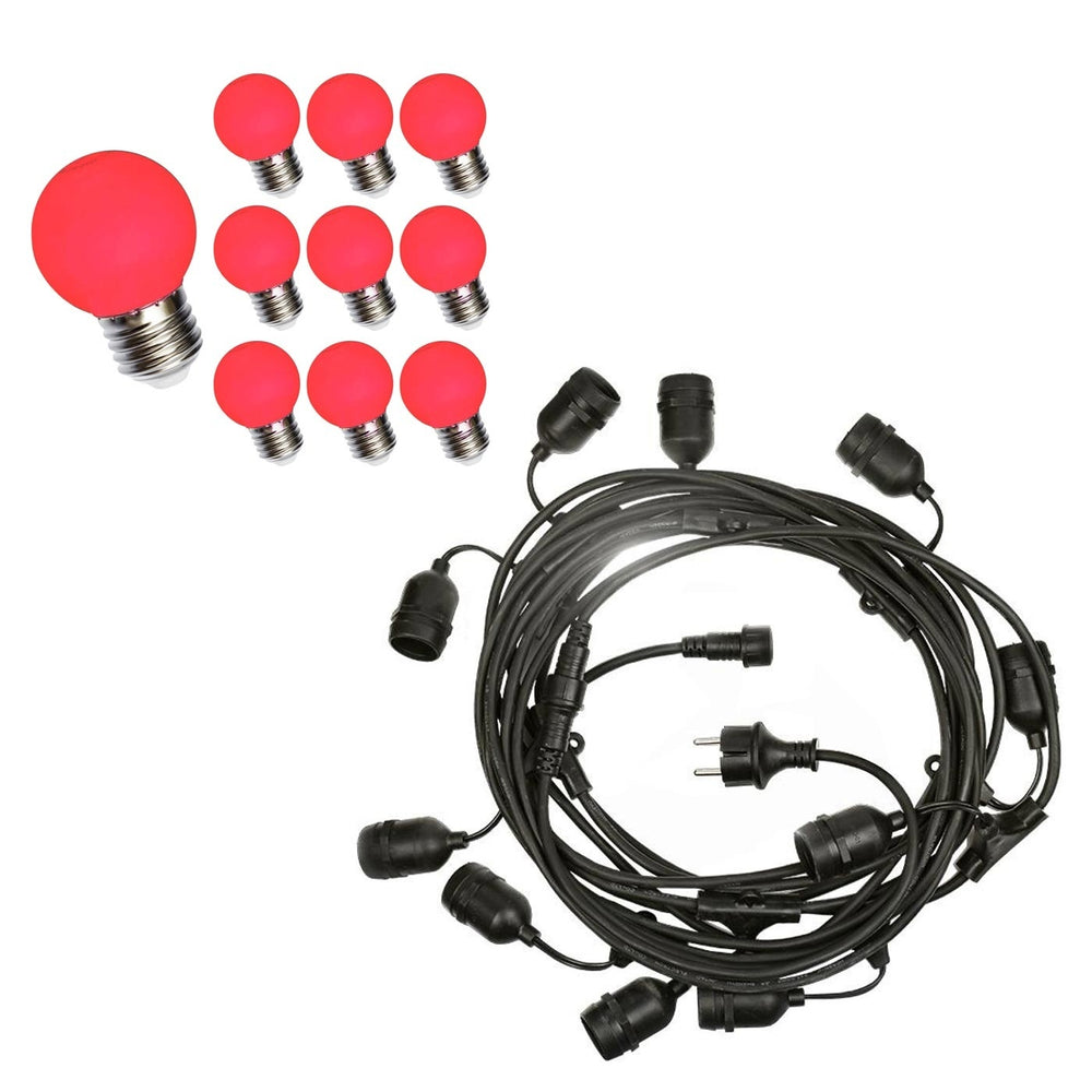 Guirnalda de luces LED de 10m con 10 bombillas rojas G45 de 1W, instalación fácil con enchufe para iluminación festiva y decorativa