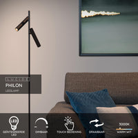 Lámpara de lectura LED Lucide PHILON, 2x4.5W 3000K regulable con control táctil, 220-240V, IP20, Negra, 140cm