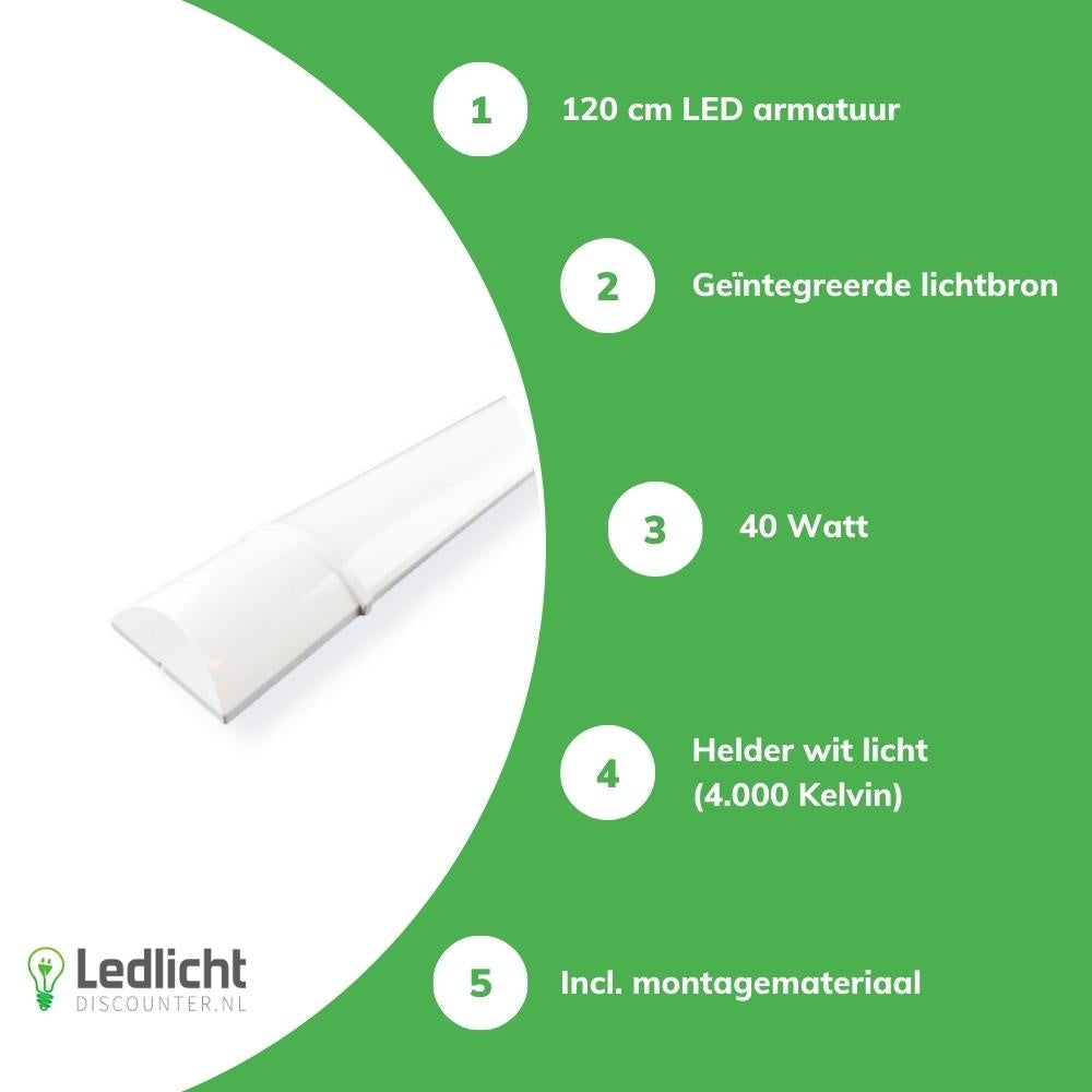 Aigostar Pantalla LED 120cm 40W 4000K luz blanca brillante IP20 chip Philips CRI 80 CE RoHS incl montaje