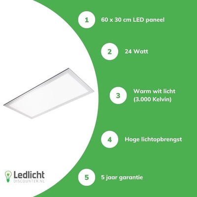 Panel led LCB 60x30cm 3000K 2040 lúmenes 24W ip20 ce rohs garantía de 5 años