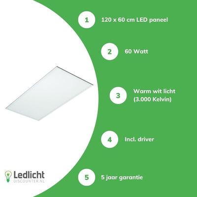 panel led lcb 120x60cm 3000k 60w 7200 lúmenes incl controlador