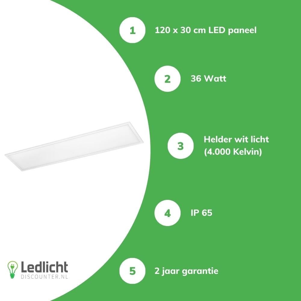 Panel LED Tsong 120x30cm ip65 resistente a la humedad línea pro slim 36w 4320 lúmenes 4000k blanco frío
