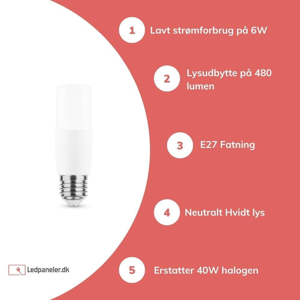 Bombilla LED tipo stick Aigostar E27 T35 6W reemplaza 40W 4000K blanco neutro, sin parpadeo, Ra80, IP20, CE RoHS