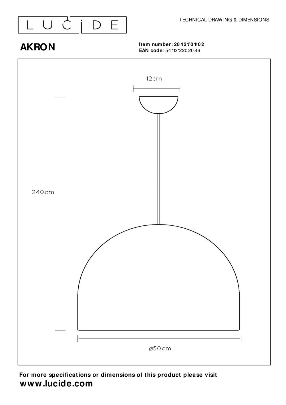 Luz colgante LED Lucide AKRON E27 50W aluminio dorado mate 60mm