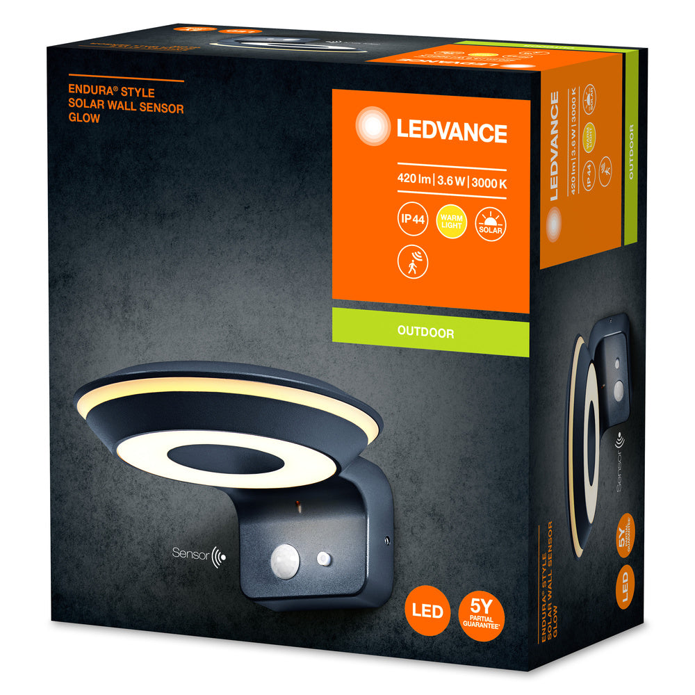 Ledvance Endura Style solar GLOW Sensor de Pared LED 3.6W 3000K IP44 Gris Oscuro Luz Exterior
