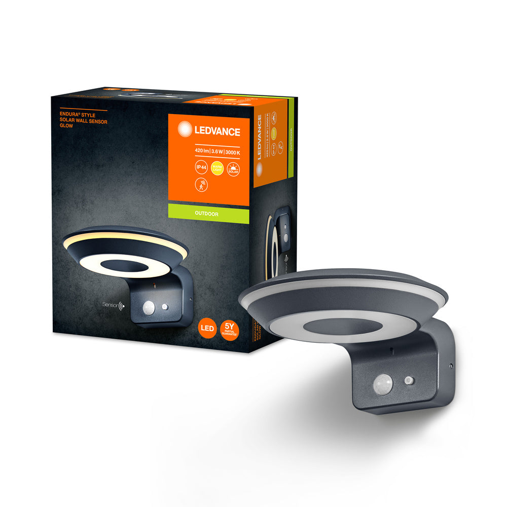 Ledvance Endura Style solar GLOW Sensor de Pared LED 3.6W 3000K IP44 Gris Oscuro Luz Exterior
