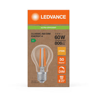 Ledvance LED Classic A E27 Blanco Cálido 2700K 3.8W regulable bombilla clara 806 lúmenes 220-240V IP20 50000h